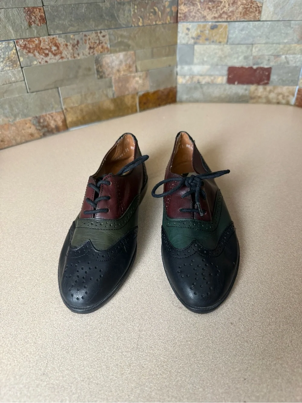VTG 90s Mootsies Kids Leather Patchwork Oxford Wingtip Brogue Shoes Size 13.5 M